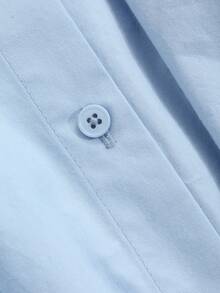 DAZY 女士纯色宽松长袖翻领露背系带蝴蝶结衬衫、长袖上衣、秋装 - 藍色 - 查看 3