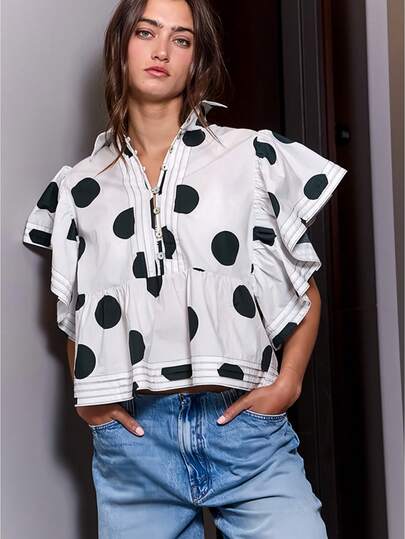 Women's Short Sleeve Babydoll Tank Mini Tops Lapel Button Down Ruched Bubble Tops Short Summer Oversized Party Shirts Going Out Tops