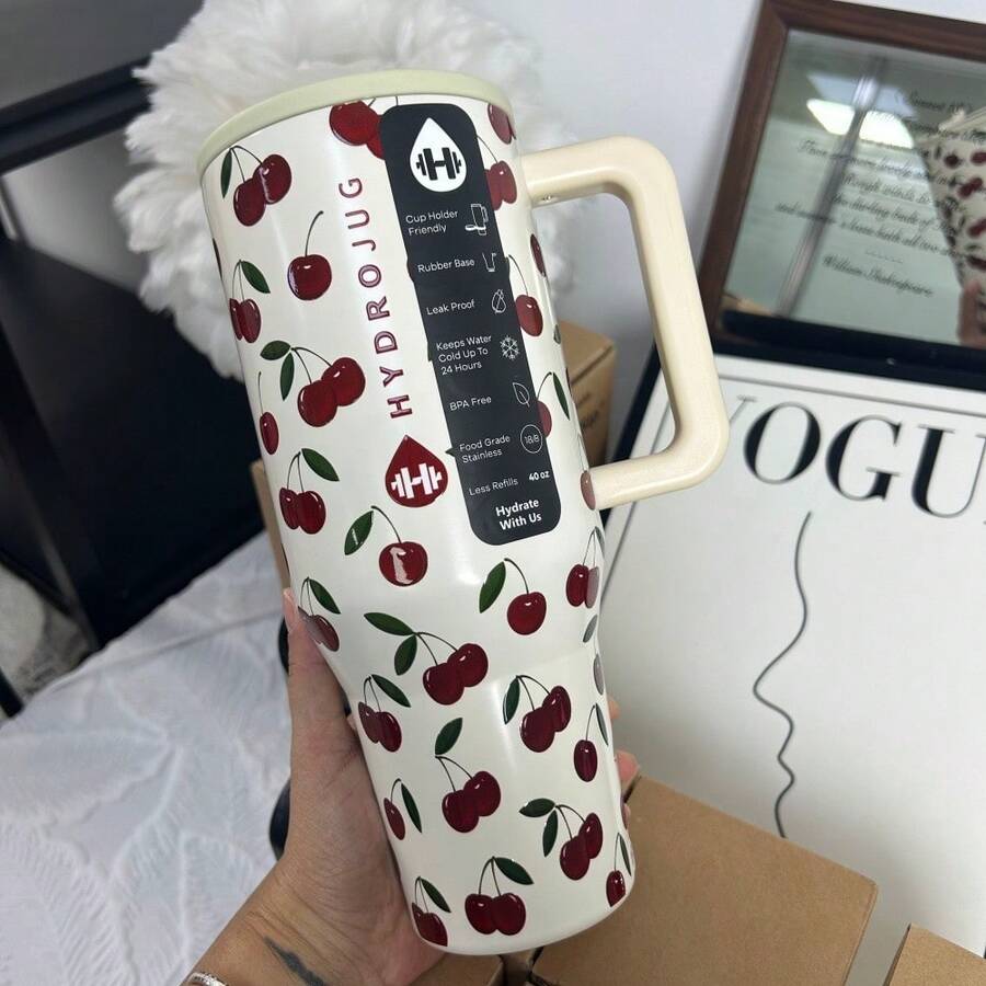 Hydro 40 Oz Cherry With Handle & Flip Straw Tumbler, Perfect For Car Camping, Daily Use, And As Gift. - 車厘子 - 查看 1