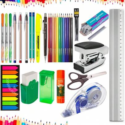 kit Material Escolar Volta as aulas ensino fundamental médio Básico Caneta lápis marca texto borracha corretivo Grampeador Lista 2026