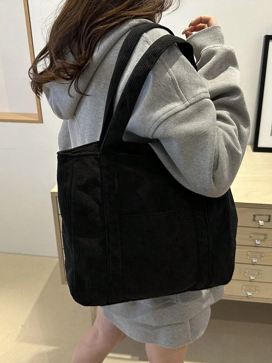 纯色大容量简约手提袋 - 黑色 - 查看 1