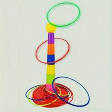 6pcs/9pcs/12pcs Colorful Plastic Ring Toss Game Set, Interactive Indoor/Outdoor Toy, Outdoor Hoopla Game, Suitable For Parties, Competitions, Adults And Group Activities, Multi-Color Hoops Perfect For Backyard, Lawn, Birthday Decor, Summer Beach Carnival - Multicolor - View 5