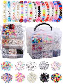 Acrylic Letter Beads Round Beads Includes Bucket Beads Soft Clay Friendship Bracelet Jewelry Making Kit 4x7mm