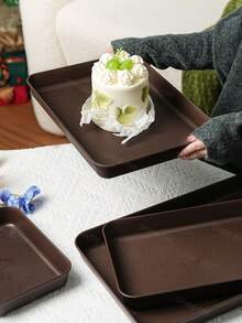 Stackable Reusable Plastic Trays, Available In Multiple Sizes And Colors, Durable, Suitable For Kitchen Use To Hold Food, Party Cold Cuts, Fruits, Cakes, Appetizers, Etc. - Walnut Wood Color - View 8