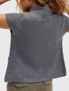 Womens Spring Summer Short Sleeve Cardigan Sweaters  Crew Neck Button Down Ribbed Knit Outwear Y2k Clothes - Gris - Ver 6