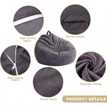 Funda silla puf 2 piezas suave pana adultos interior recámara organización juguetes felpa 200 litros gris oscuro - Gris oscuro+200L - Ver 4