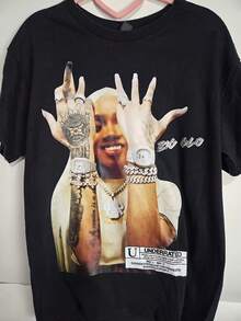 Glorilla Big Glo T-Shirt |   Hotgirlwrldd Style Men'S T-Shirt - 180G, Round Neck, Short Sleeves, Regular Fit, Print Design |   Suitable For All-Season Casual Wear, Ideal For Valentine'S Day, Father'S Day, And Gifts. - 黑色 - 查看 1