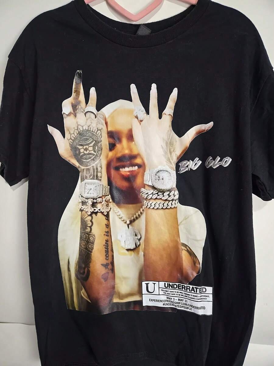 Glorilla Big Glo T-Shirt |   Hotgirlwrldd Style Men'S T-Shirt - 180G, Round Neck, Short Sleeves, Regular Fit, Print Design |   Suitable For All-Season Casual Wear, Ideal For Valentine'S Day, Father'S Day, And Gifts. - 黑色 - 查看 1