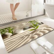 1pc 2D Flat Introducing A Single Piece Of The  Bamboo Leaf Zen Sand Landscape Bath Mat Made From Super Absorbent Diatomite.This Non-Slip, Quick-Drying Carpet Is Perfect For Various Spaces Including Your Home Entryway, Bathroom, Kitchen, Living Room