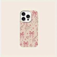 Funda para teléfono: Textura de lichi blanca, lazo rosa, patrón simple y dulce, compatible con iPhone 17 16e 16 15 14 13 12 11 Pro Max Air X XR XSMAX 8 7 Plus, funda trasera mate anti-caída, cubierta protectora para smartphone, funda de uso diario, accesorio de moda para teléfono - Estilo 1 (1 pieza) - Ver 7