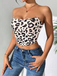 豹纹无肩带短款上衣 - 性感西部风假日派对装扮 - 黑與白 - 查看 6