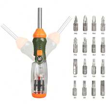 16-In-1 Multibit Ratcheting Screwdriver - All In One Screwdriver Set With Flat Head/Torx/Hex/Square/Repair Kit, 60 Degree Pivoting Adjustable Angle Magnetic Screw Driver Set (Orange) - Orange - View 1