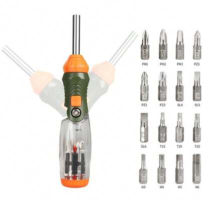 16-In-1 Multibit Ratcheting Screwdriver - All In One Screwdriver Set With Flat Head/Torx/Hex/Square/Repair Kit, 60 Degree Pivoting Adjustable Angle Magnetic Screw Driver Set (Orange)