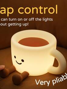 Lámpara de noche con diseño de taza de café linda - Lámpara con 3 niveles de brillo y control táctil de 7 colores, lámpara de silicona con temporizador de 30 min, recargable por USB - Iluminación y diseño suaves, adecuado para habitación, regalo creativo - Multicolor - Ver 3