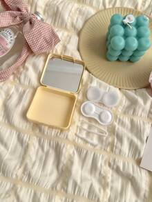 eyekan Cute Rabbit Pattern Contact Lens Case With Mirror, 2 Pairs Contact Lens Companion Care Box, Includes Tweezers And Wearing Stick, Compact And Portable Design, Ideal For Daily Use, Travel, School, Office And Bag Carry, Multiple Colors And Styles Available