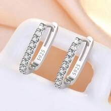 1 Pair High Quality 925 Sterling Silver Crystal Round Hoop Earrings, Suitable For Women Wedding Party Gifts, Versatile Accessory