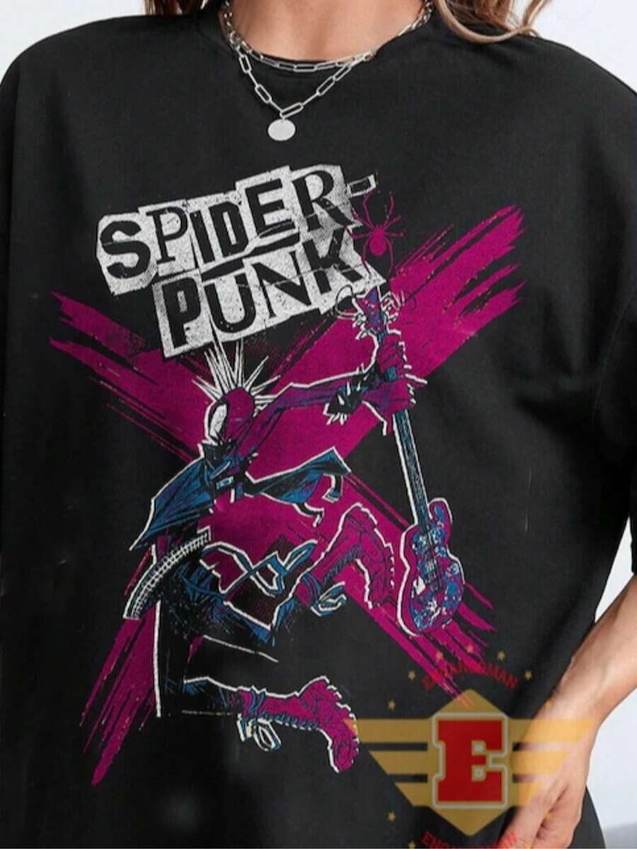 Vintage Spider-Punk T-Shirt, Across The Spider-Verse, MCU Fan - màu đen - Xem 1