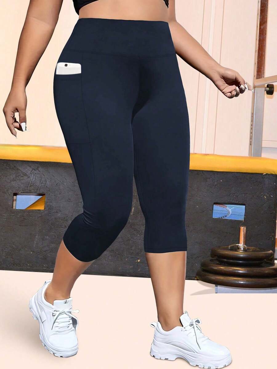 Mallas capri de cintura alta con bolsillos, adecuadas para yoga, correr, entrenamiento y otras actividades deportivas de verano, tallas grandes
