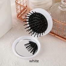 可折疊鏡子奶酪造型便攜式鏡子，卡通可愛按摩梳一體化小折疊氣墊梳