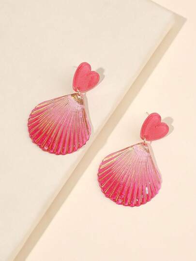 1对可爱休闲闪亮亚克力贝壳耳坠，适合女性和女孩，春夏海滩度假配饰首饰
