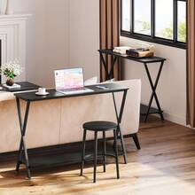 Hodeffior 80cm/105cm Langschmaler Konsoltisch mit 2 Regalen – Zweistufiger Sofatisch für Eingang, Flur, Wohnzimmer & Schlafzimmer, Landhausstil - Schwarz - Übersicht 5