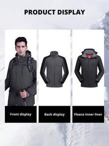 CAMEL CROWN Men's 3-In-1 Waterproof Ski Jacket, Winter Outdoor Hooded Windproof Warm Fleece Coat - Grey - View 4