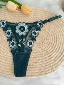 1pc Customized Name Thong, Crystal Letter Embellished Tanga Panty, Sexy Embroidered Ladies' Bikini Underwear, Contrast Sunflower T-Back Panty, Personalized Name G-String, Great Gift For Friends, Lovers, Besties On Valentine's Day, Christmas, Halloween, Thanksgiving, Birthday, Anniversary - Multicolor - View 12