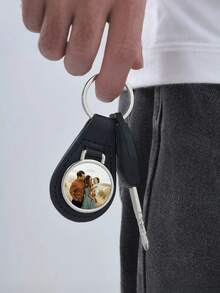 Personalised Photo Keyring In Leather Case, Father's Day Keepsake, Gift For New Dad, Personalized Photo Keychain, 1pc Personalized Photo Faux Leather Key Chain, Dog Tag Pet Tag Custom Photo Key Ring