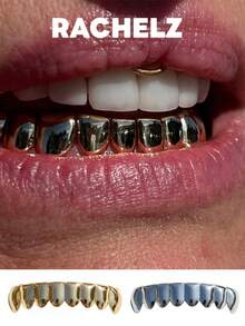RACHELZ New Fit Hip Hop Smooth Surface 8 Bottom Teeth Grillz Braces Punk Glossy Tooth Caps For Women Men Unisex Jewelry Dental Grills Daily Wearable Gift - Gold - View 1