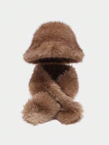 1 Set Sombrero de cubo de piel sintética de visón y bufanda, conjunto de sombrero de cubo de felpa gruesa y cálida para mujer en otoño/invierno, estiloso y estilizador de rostro - B - Ver 19