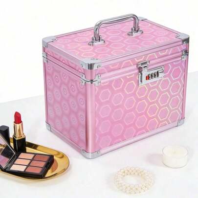 1pc Aluminum Alloy Portable Makeup Case - Large Capacity Multi-Layer With Mirror, Convenient For Professional Makeup Artists, Cosmetic Organization And Daily Tool Storage