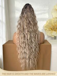 26英寸渐变棕色波浪合成纤维爪形马尾假发，带编织接发，适合女性在圣诞节、万圣节、音乐节、派对和日常佩戴。 - 漸層棕色 - 查看 5