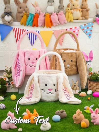 Customized Easter Basket With Text, Personalized Easter Basket, Customized Rabbit Basket, Easter Holiday Decor, Easter Basket With Name, Letter Combination Basket, Customized Rabbit Basket, Easter Basket With Name