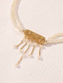 Herseygold 1 件中东奢华镀金珍珠项链，阿拉伯新娘婚礼项链，女士节日庆祝礼物 - 金色 - 查看 3