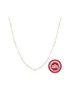 1pc 925 Sterling Silver Necklace For Women 18K Gold Plated CZ Pendant Necklaces Jewelry For Gift For Mom & Daughte Engagement Wedding Birthday Christmas Gifts - Gold - View 14