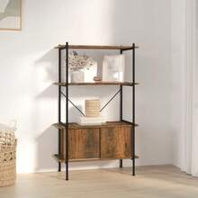 Larryhot Estantería armario 4 niveles contrachapada y acero 80x40x130 cm, Fácil de montar, elegante y hermoso, y conveniente para almacenar artículos, es una opción ideal para el almacenamiento y la decoración del hogar. - Marrón - Ver 1