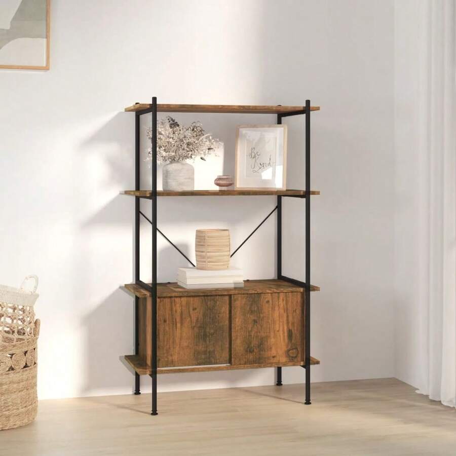 Larryhot Estantería armario 4 niveles contrachapada y acero 80x40x130 cm, Fácil de montar, elegante y hermoso, y conveniente para almacenar artículos, es una opción ideal para el almacenamiento y la decoración del hogar. - Marrón - Ver 1