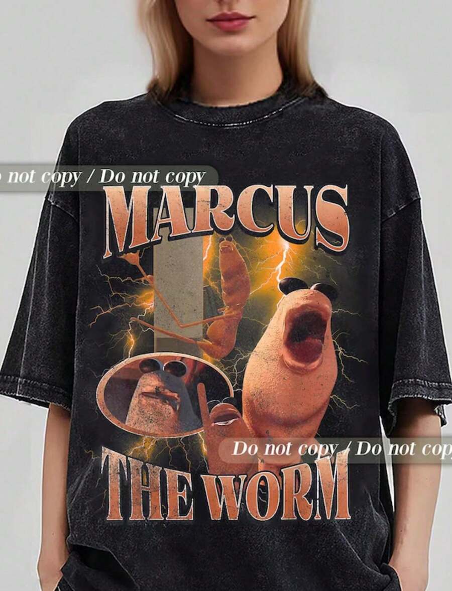 Marcus The Worm Vintage 90s Bootleg T-Shirt, Marcus The Worm Funny Meme Shirt, Jimbo James Shirt - 黑色 - 查看 1