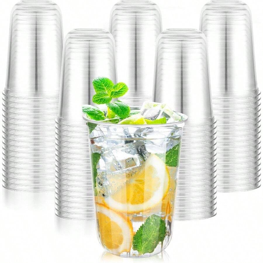 KesaPlan 100 Pcs Disposable Stemless Glasses 12oz Crystal Plastic Wine Glasses Clear Classic Cup For Meeting Weddings Birthdays Cocktail Christmas Party Supplies - 透明-100個-16盎司 - 查看 1
