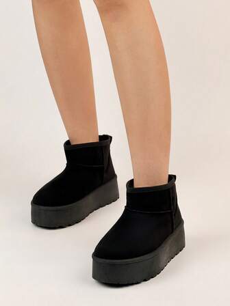 Tjock sula snökängor för kvinnor, höst/vinter Nya plyschfodrade slip-on mode varma vinterskor