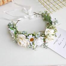 YAZILIND Boho White Flower Crown With Greenery – Handmade Artificial Floral Headband With Daisies And Roses For Wedding, Festival, Or Photoshoot,13-White - 13-白 - 查看 3