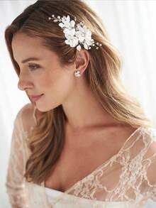 三件套大花朵新娘婚礼发夹，水晶珍珠发夹，头饰，新娘发饰，珠宝，钻石镶嵌，闪亮浮雕，白色花朵