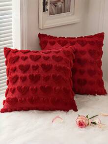1PC Valentines Pillow Covers Valentines Day Beige Heart Love Decorative Cute Soft Plush Faux Fur Throw Pillows For Girl Couch Sofa Bedroom Holiday Home Decor,Red - Red - View 1