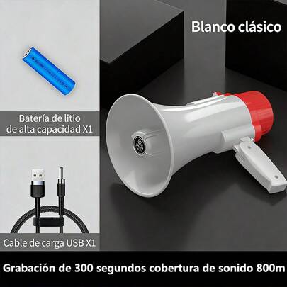 Altavoz de mano con megáfono recargable, altavoz PA, Bluetooth portátil de alta potencia, volumen ajustable, con batería recargable de gran capacidad, admite grabación, inserte tarjeta TF U Disk.