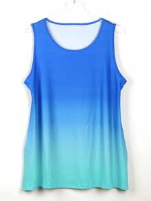 Plus Size Casual Vacation Sleeveless Tank Top, Women's Ombre Print Elastic Round Neck Tank Top For Summer - Blue - View 2