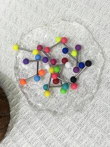 16pcs European And American Popular Rainbow Candy-Colored Stainless Steel & Acrylic Tongue Studs/Tongue Rings Piercing Jewelry For Men And Women