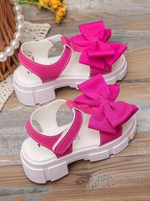 Giày sandal nơ to mới cho bé gái mùa xuân và hè, đế xốp dày chống trượt, hở mũi, kiểu La Mã. - Màu Hồng Tươi - Xem 6