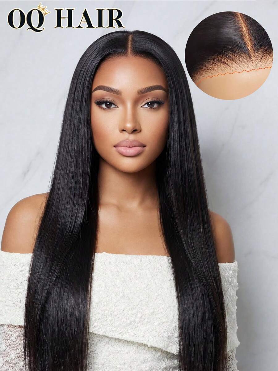 OQ Perruque avec fermeture en dentelle, densité de 180%, longueur 16-30 pouces, pré-épilée et taillée, cadeau inclus, cheveux humains non traités, look mode et naturel, convient aux débutants, livraison rapide, élégante et professionnelle - SNatural - Voir 1