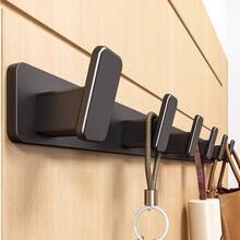 1个黑色/白色/灰色时尚方形壁钩 - 可选3/4/5/6个挂钩，圆角设计防止勾住衣物和物品，铝合金挂钩板搭配加厚ABS挂钩，承重力强，多场景挂钩架：浴室（毛巾/衣物）| 玄关（钥匙/杂物）| 门后（衣架）| 卧室 - 彩色 - 查看 3