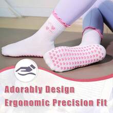Pilates Socks With Grips Non - Slip Yoga Socks Women, Cute Pilates Grip Sock With Ruffle, Sock Barre/Fitness - 6-10 + Pink - View 2